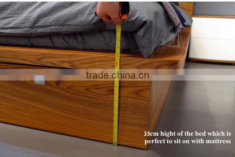 Contemporary Wooden Double Bed Frame Designs With Storage B-814