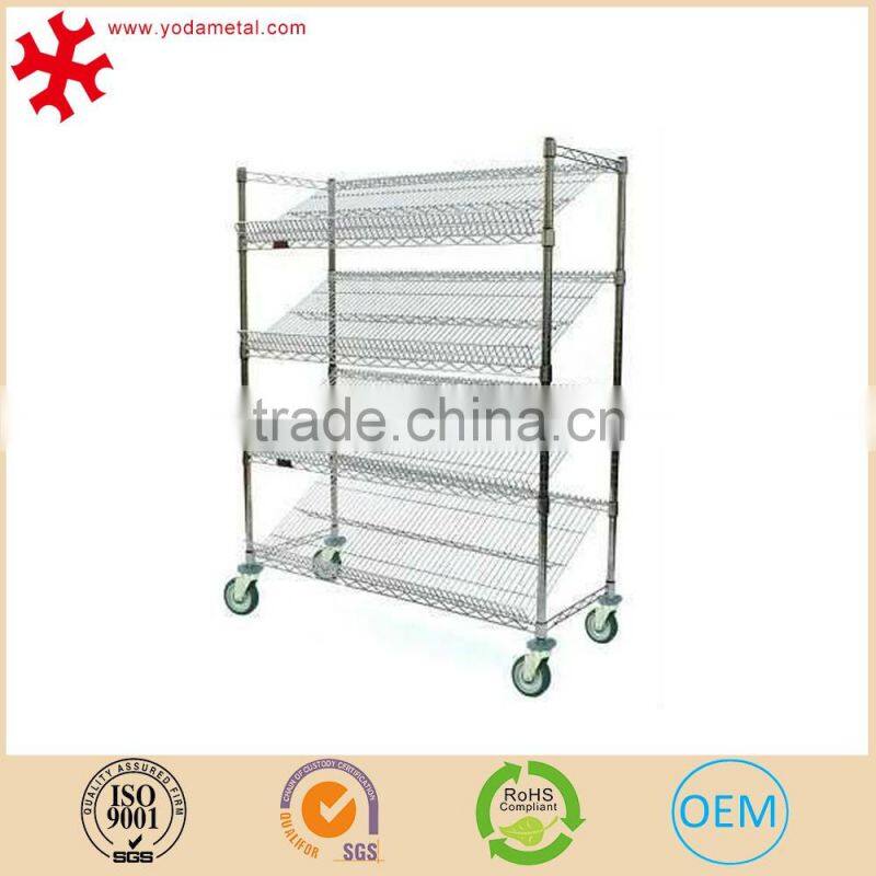 Supermarket metal wire bread display rack shelves with wheels