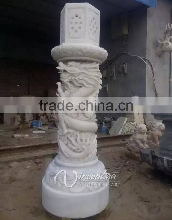 garden decoration stone pillar white marble dragon columns for sale