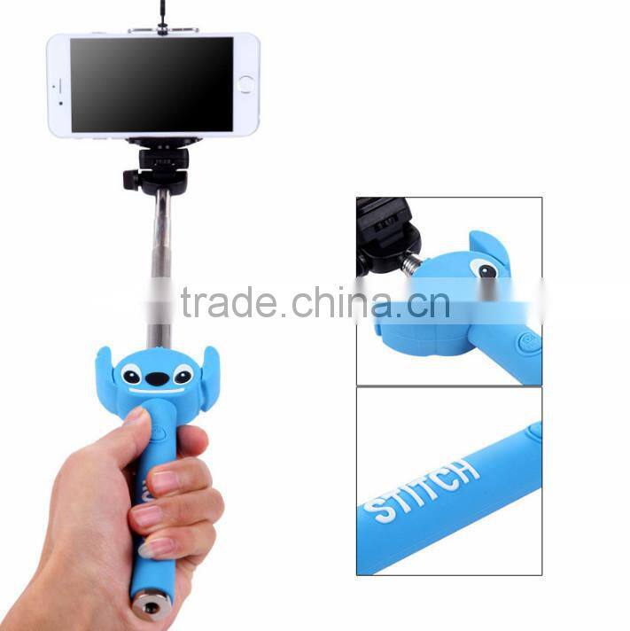 cute cartoon design handheld extendable Cable Take Pole selfie stick/ cartoon monopod