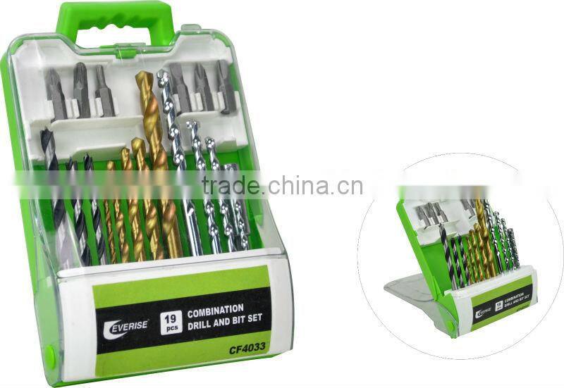 19pcs twist drill,wood working drill,masonry drill set in plastic case