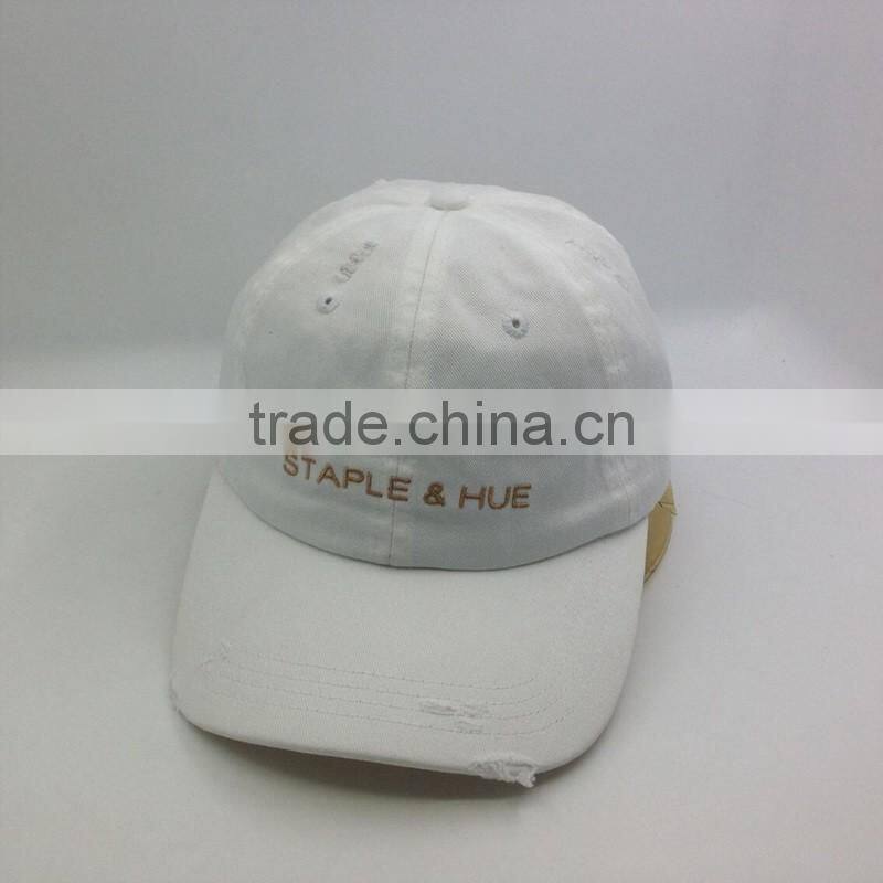 White Unstructured Washed Dad Cap Custom Distressed Hat