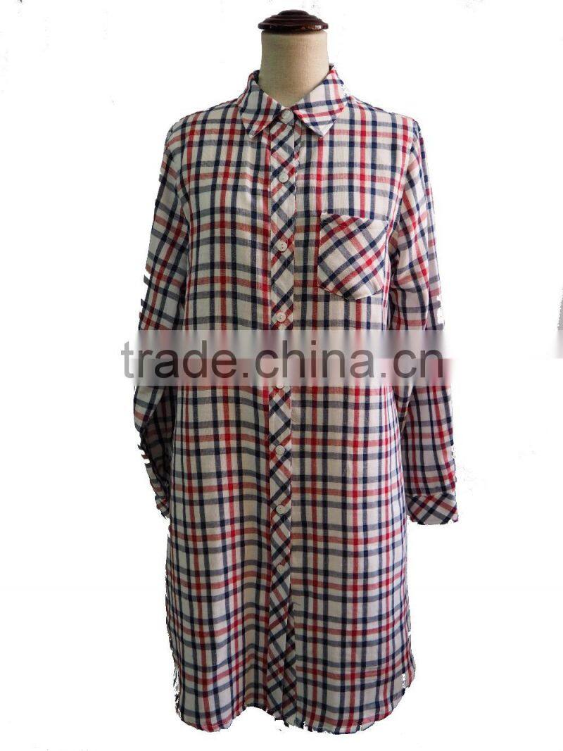 White with Multi-Colour tartan Plaid Soft Point Collar and Box Pleated Back Yoke Button Down Long Shirt