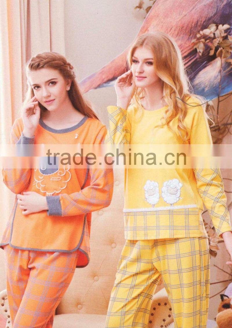 Classic style fall cotton two piece woman pyjama for night sleep wear