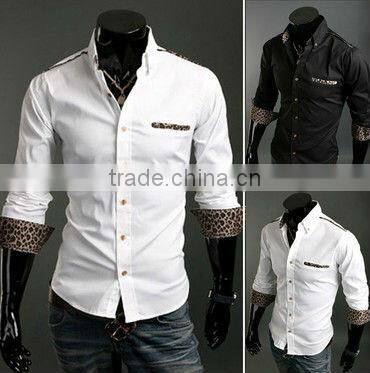 MOQ 5PCS Fashion mens shirts Leopard trimming shirt Italian new design men casual shirts
