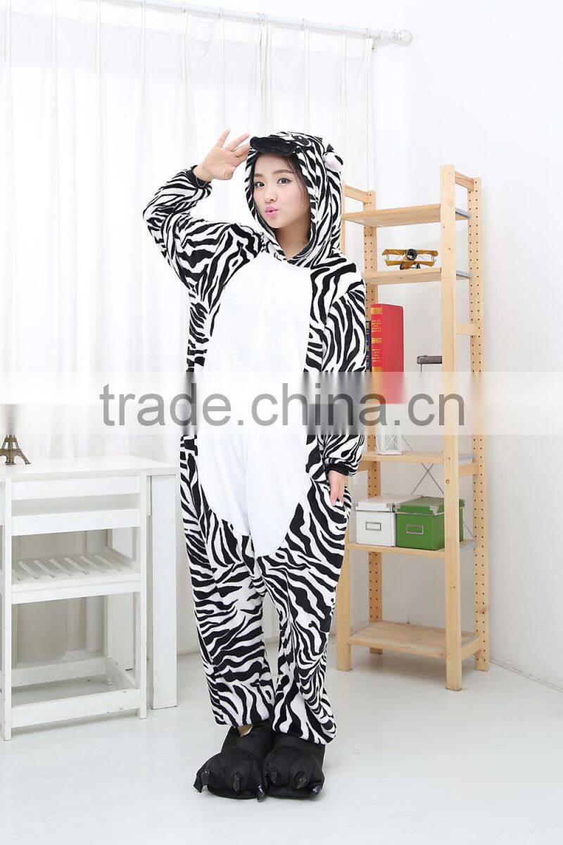 flannel cartoon adult animal jumpsuit animal pajamas jumpsuit zebra design