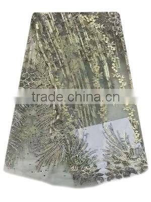 Shanghai bestway fashionable shiny textile material fabric French lace fabric Nice Tulle lace with Sequins and beads FL1395