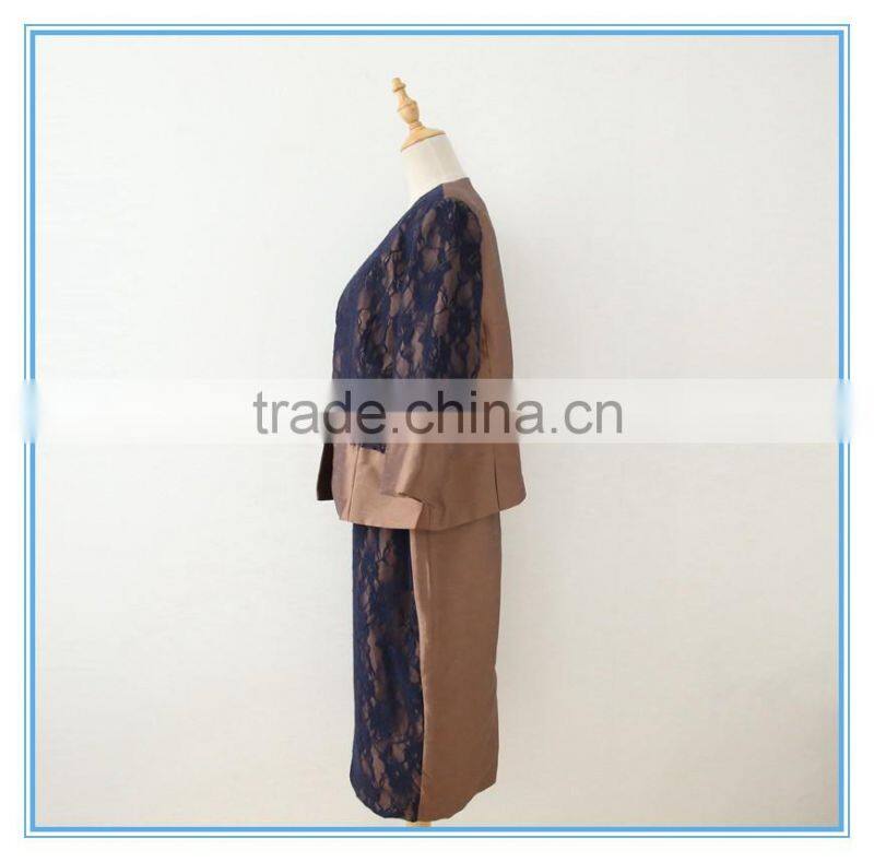 Shantung Lace Combination Classic 3 Pieces Skirt Church Suit For Women