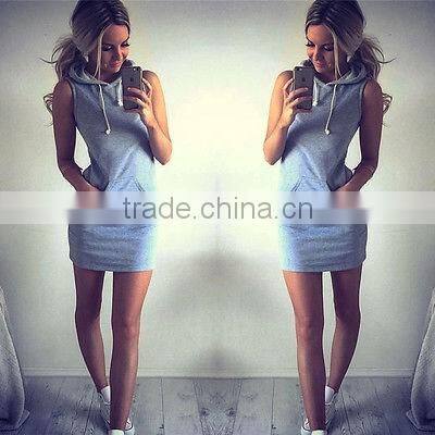 2016 Boho Sexy Women Sleeveless Hoodie Summer Beach Short Mini Dresss causal slim dress WHolesale