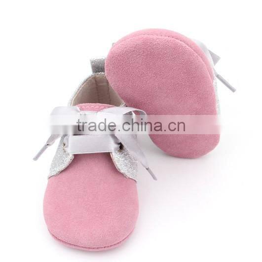 Pink satin lace shoes for genuine leather baby oxford shoe