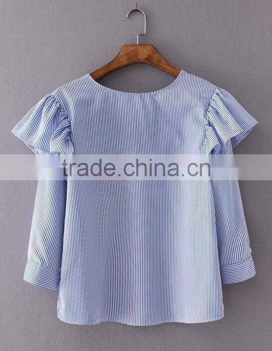 Runwaylover EY2388B 2017 New Style Ladies Fashion Falbala Stripe Blouse