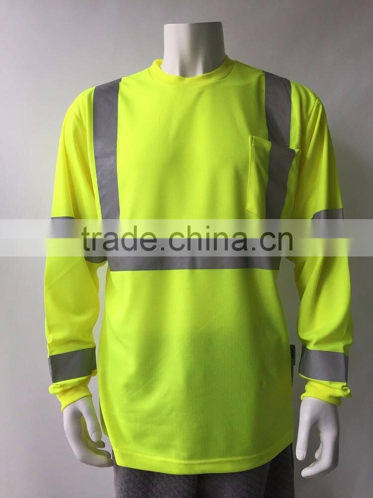 Polyester micro mesh long sleeve chest pocket wicking protective t-shirt