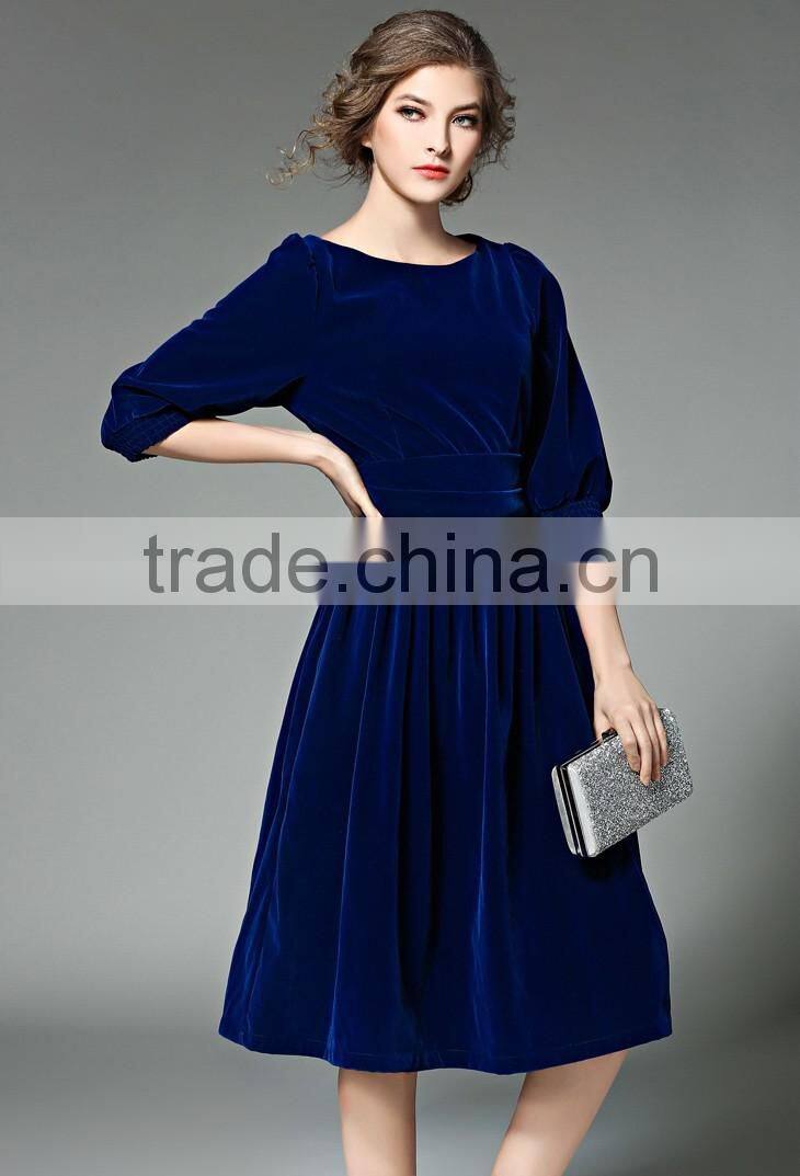 Ladies royal-blue/red bouffant pleuche dress with zipper back