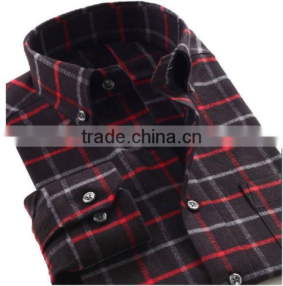 trendy style men's brushed checked flannel dress shirt with long sleeves