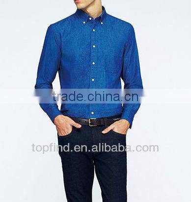 100% Leisured denim style fitted long sleeve shirt Men
