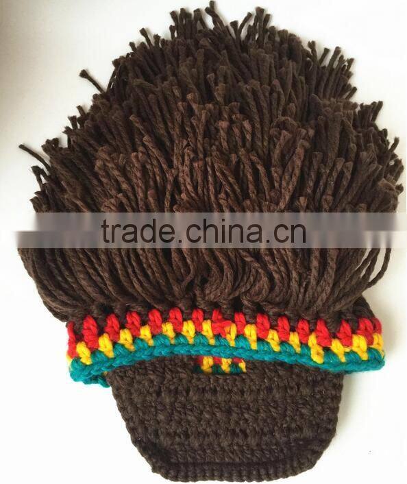 Hot Sell Mens Barbarian Knit Crochet Hat Wig Mustache Cap Beard Mask Hat detachable beard