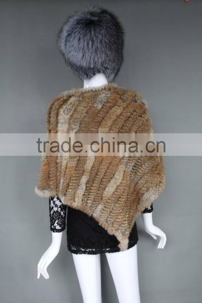 Fashion modren 2016 rabbit fur knitted winter warm triangle shawl for women