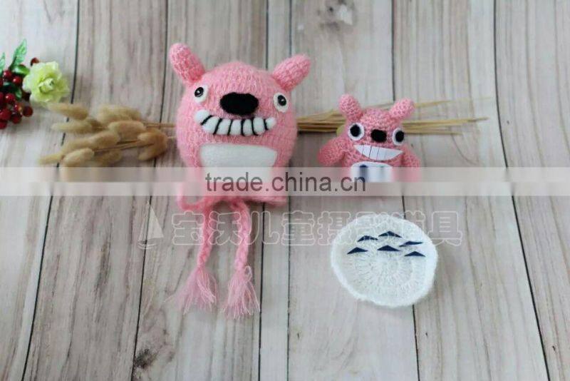 Knit Dragon Cat Bonnet and Toys Baby Boy Outfit Crochet Animal Dolls Knit Toys PhotographY Props