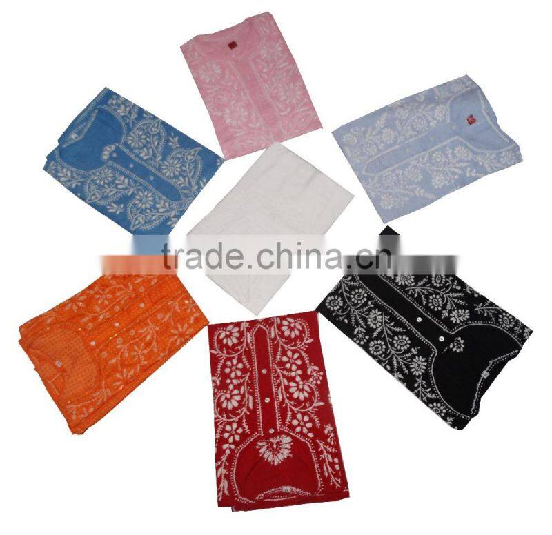 Indian Lucknow Chikan Kurtis,Cotton Embroidery Kurtis Top Tunic