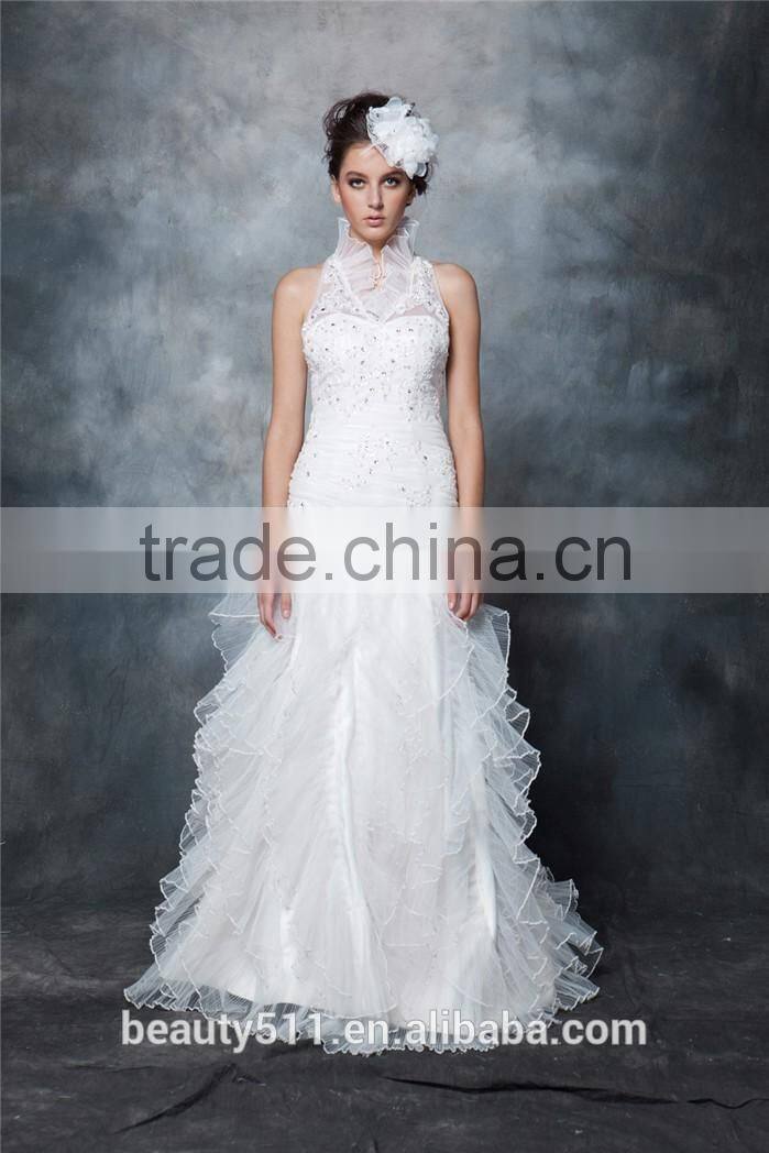 Custom Made Sexy A-Line Halter Neckline and Backless Lace Wedding Dress AS291