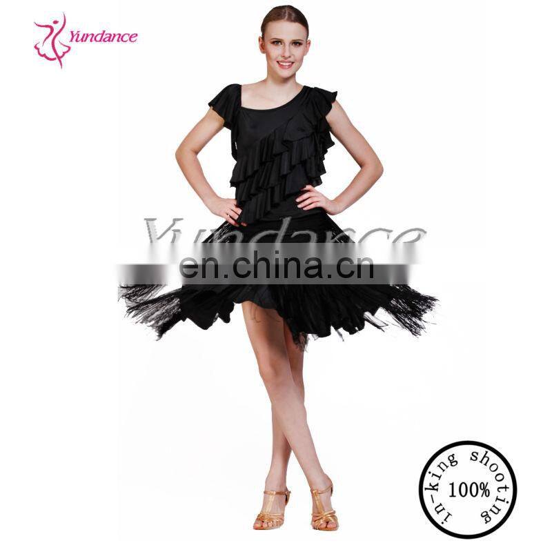 AB007 2014 New Brand Black Tassel Dance Dress Black Children