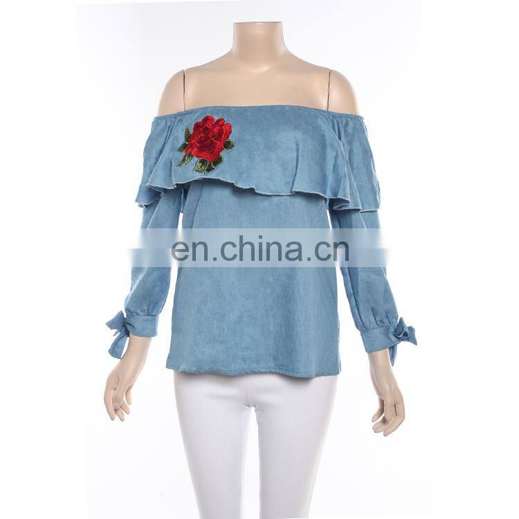 Wholesale China Supplier OEM Service Lady Denim Off The Shoulder Top