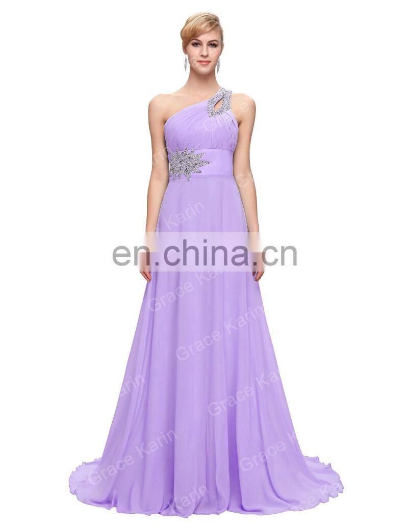 Grace Karin Women Fashion One Shoulder Mermaid Long Beaded Lilac Prom Dress CL2949-8