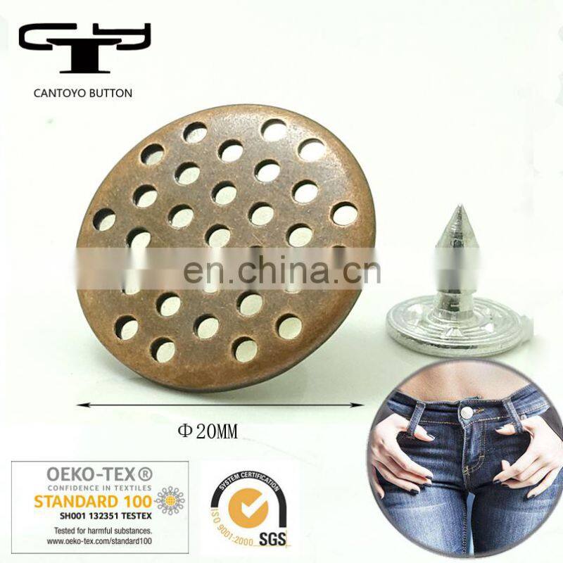 Gold plated shank button brass jeans button custom embossed vintage brass denim jeans buttons and rivets