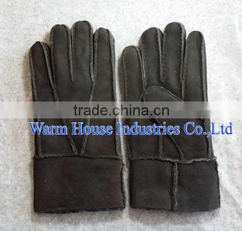 Beige color sheepskin shell fur lining women leather gloves