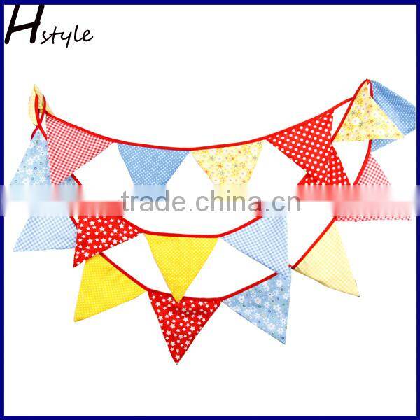Red and White Star Dot Pattern Fabric Bunting 12 Flag Christening Baby Shower PL001