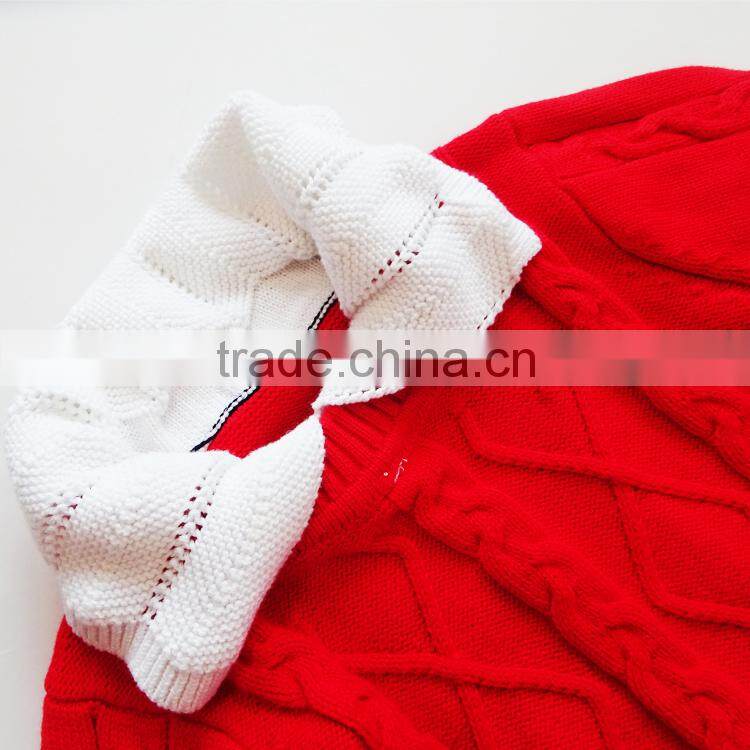 PD15119 Cotton Polo Knitted Jumper Red Girls Lapel Jumpers