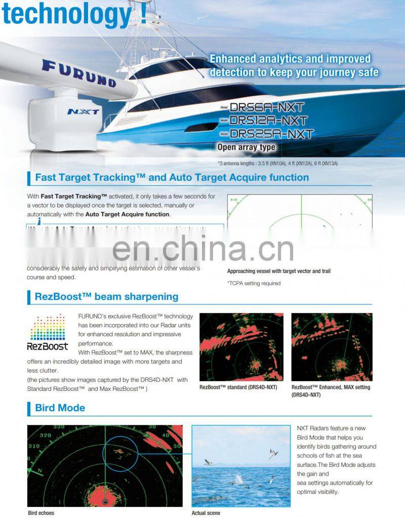 Marine electronics maritime navigation communication FURUNO NTX series ship boat solid state doppler radar sensor antenna