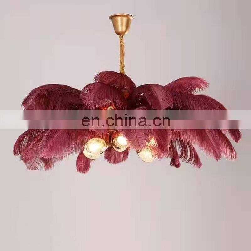 Home Decoration Modern Nordic copper chandelier lighting living room lamp ostrich feather bedroom pendant lights