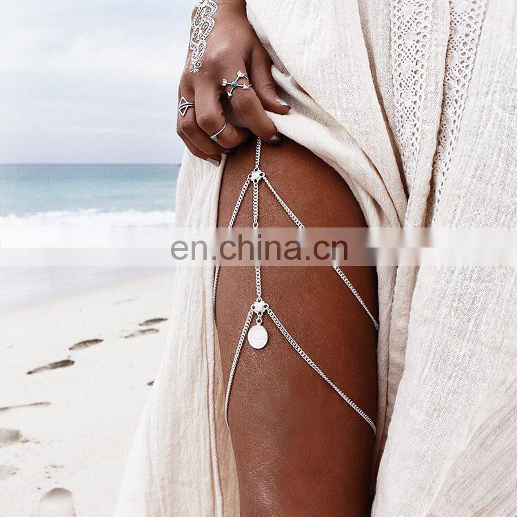 Retro Exaggerated Sexy Street Style Body Chain Tassel Multi-layer Coin Leg Chain for Women Accessories Body Jewelry