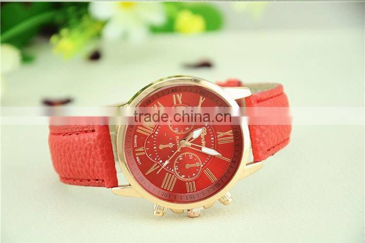2016 New Leather Geneva Watches Women Dress Quartz Roman Style Leather Wristwatch Hot Sale Lady Watches
