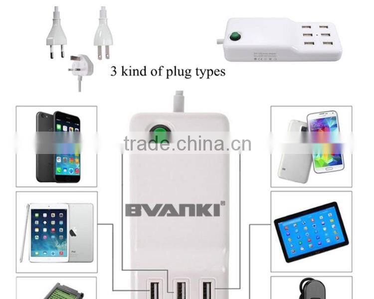 2016 trending hot products Universal Wall Socket 50 Watt 6 Port Rapid Charger Desktop USB Charger with AC power cable
