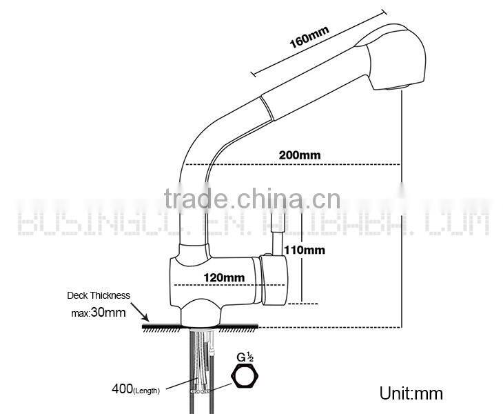 Custom Long Pull Out Handle Brass Mixer Faucets Kitchen Basin