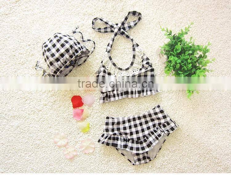 2016 Newest Cute Baby Girl Summer Blue Plaid Swimwear Japan Girl Bikini Swimwear Sexy Baby Beachwear