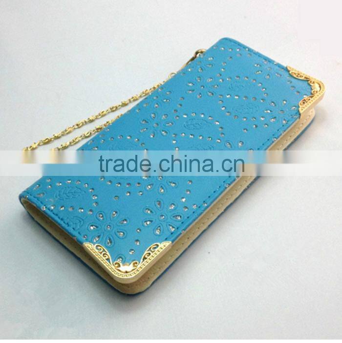 New eco-friendly pu diamond wallet ladies long style clutch purse