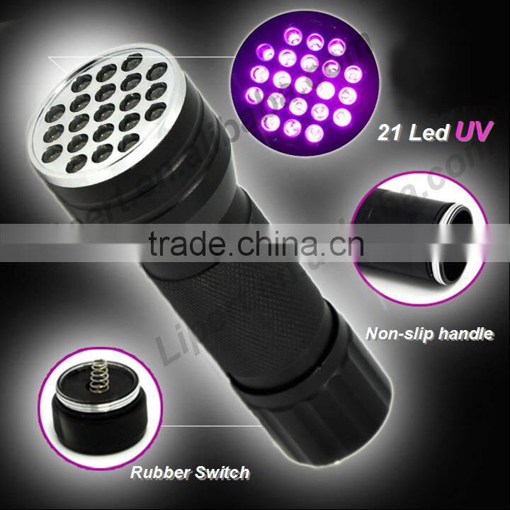 (120451) 2015 Factory 21 LED UV Flashlight With 3*AAA Dry Battery For Pet Urine Detector UV Flashlight 21led blacklight