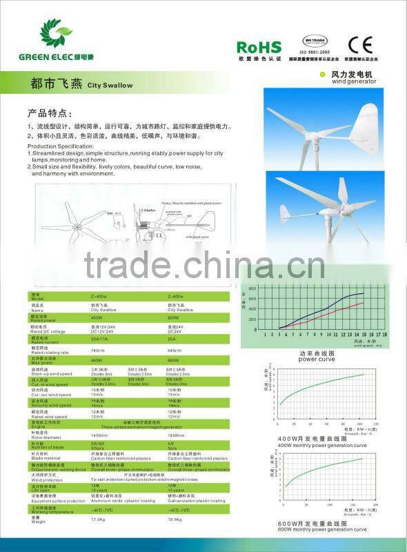 chinese wind turbine 600W with CE