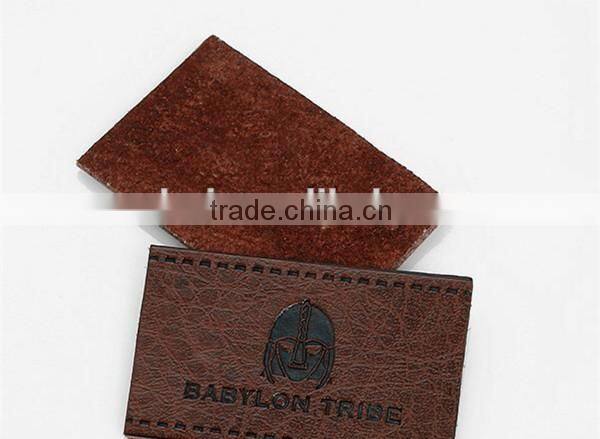 custom and design good quality brown real leather patch in dongguan with factory price