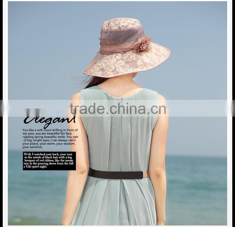 exquisite lace wide brim hat with flower decoration