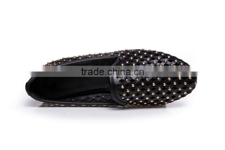 Genuine Leather Casual Cut-Outs Pointed Toe Shoes with Rivets for Ladies