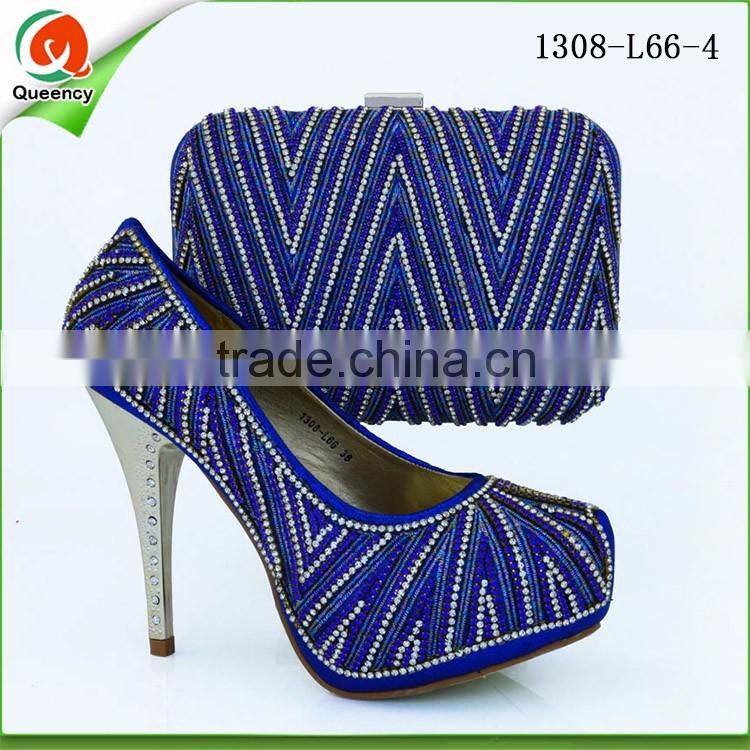 Champagne wholesale fashion women high heels italian shoes and bag set with stone