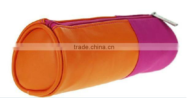 Faux leather with canvas design cosmetic bag