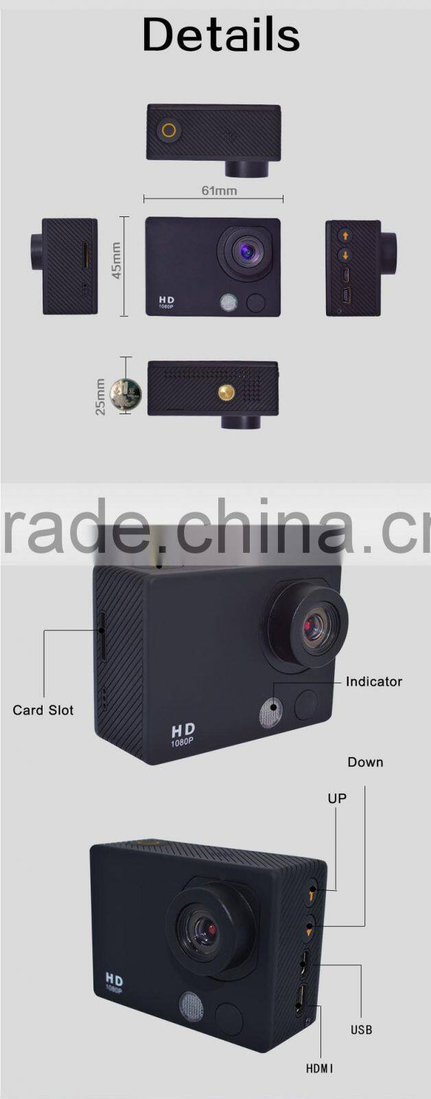 Original Action Sports Camera Waterproof Case, 50m Divering waterproof action camera with Housing Case