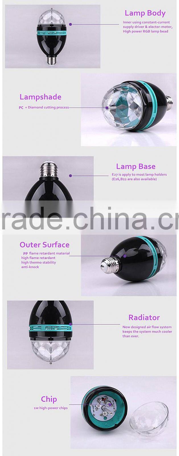 3W Plastic Energy Saving Head Rotating Led Decoration Disco Laser Light Bulb