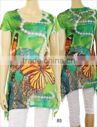 Printed fabric latest fashion Guangzhou New Styles summer ladies Blouses for Women