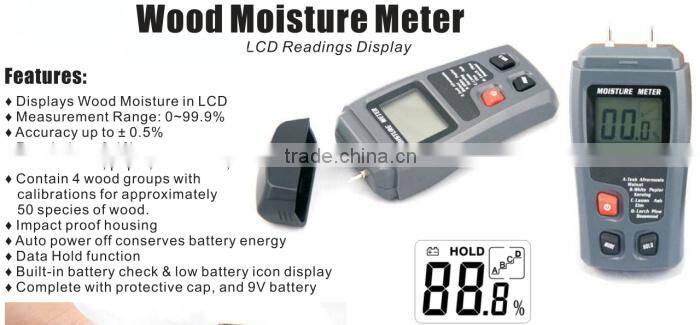 Digital wood moisture meter with 2 pin steel probe